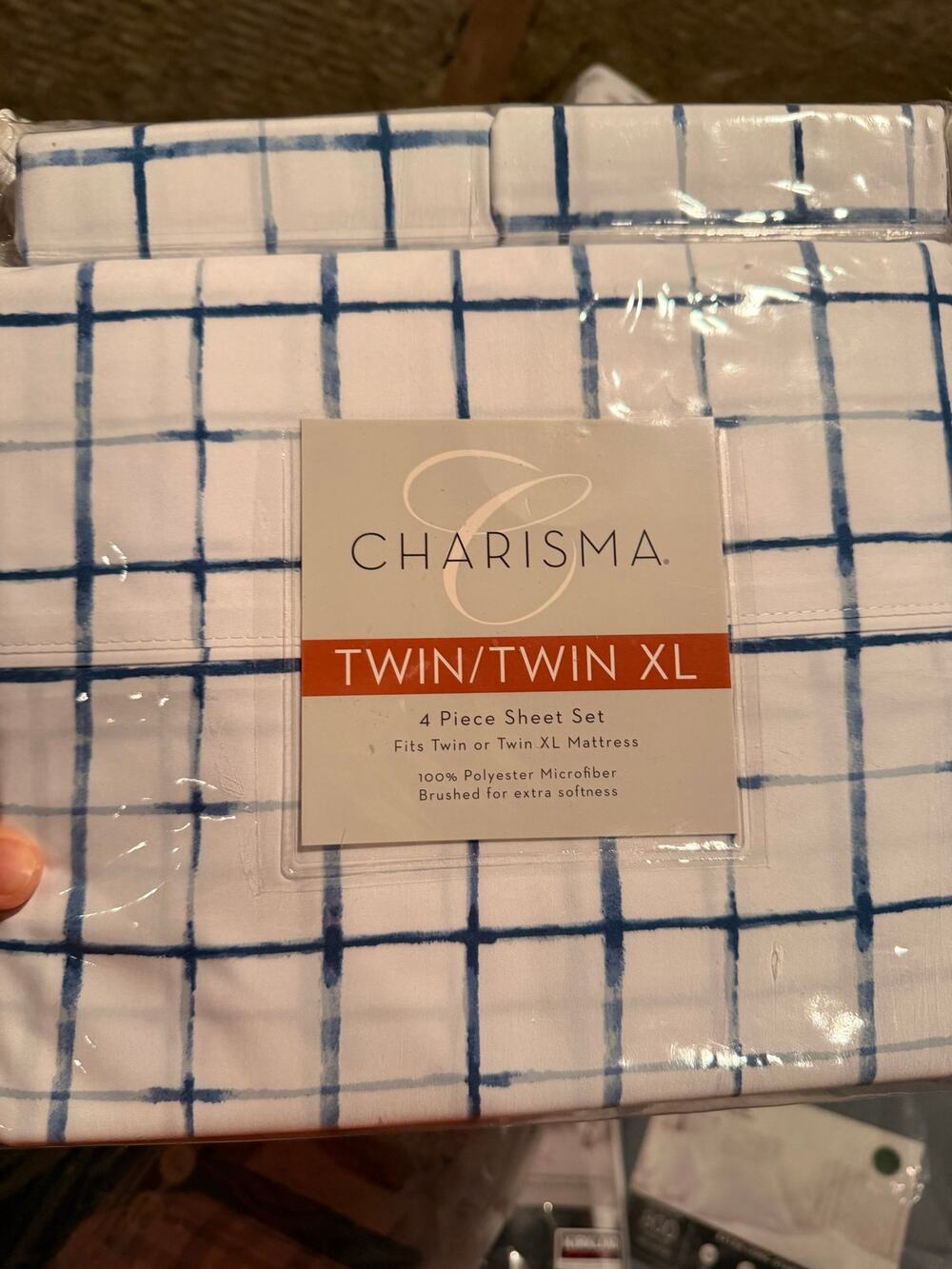 Charisma Twin/Twin XL 4-Piece Microfiber Sheet Set – Blue Grid